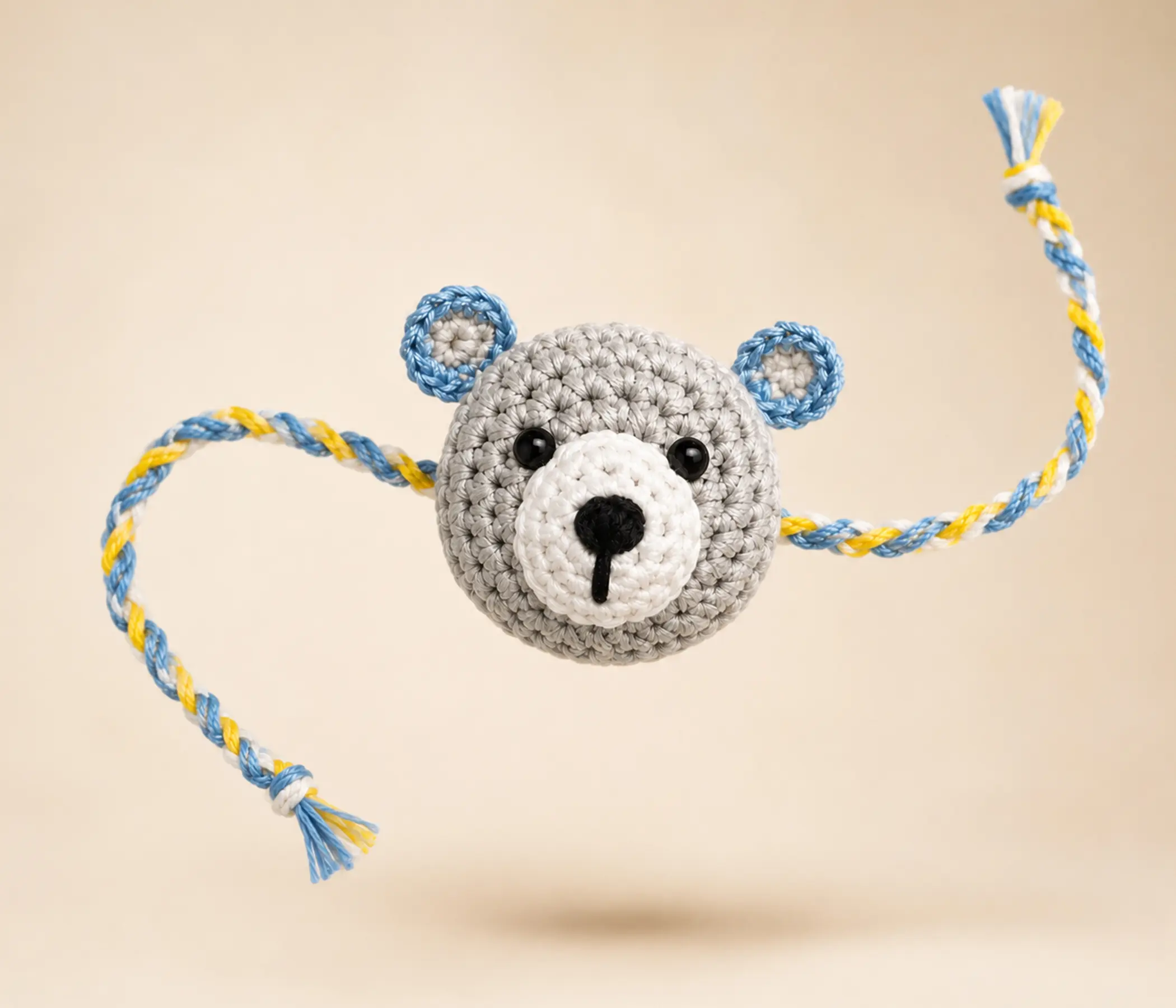 Adorable Grey Plush Bear Handcrafted Kids Crochet Rakhi